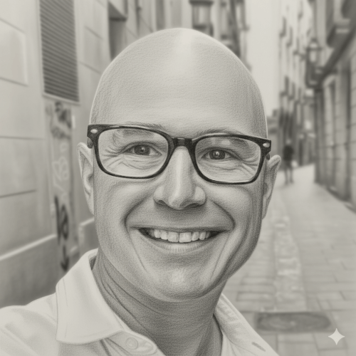 Artistic sketch of Mike Daniels, founder of Magpies Consulting and a Google Workspace expert located in in Carmel, Indiana.